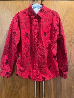 Wrangler Retro SW Print Red Cotton Cowboy Cowgirl Shirt SMall